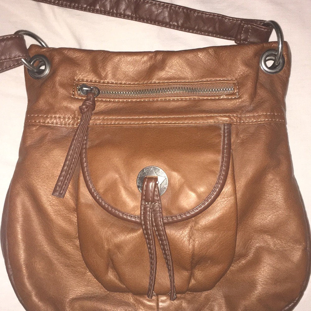 Brown leather satchel